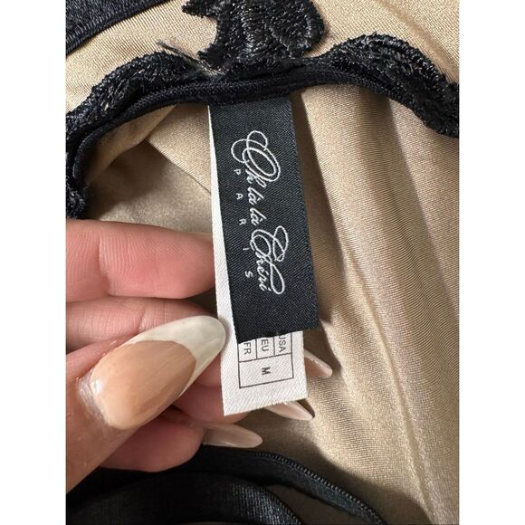 Ooh La La Paris Black Lace Applique Satin Sheer Bodysuit Lingerie Size M - Picture 3 of 9